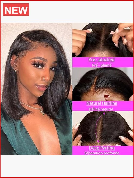 8 Inch 13x4 HD Transparent Lace Front Wig Human Hair 180 Density Pre Plucked Bob main image 4